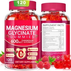 Magnesium Glycinate Gummies 600mg, Sugar Free Magnesium Gummies for Adults, Chewable Potassium Supplements for Body Support, Zzz and Relaxation, 120 Count