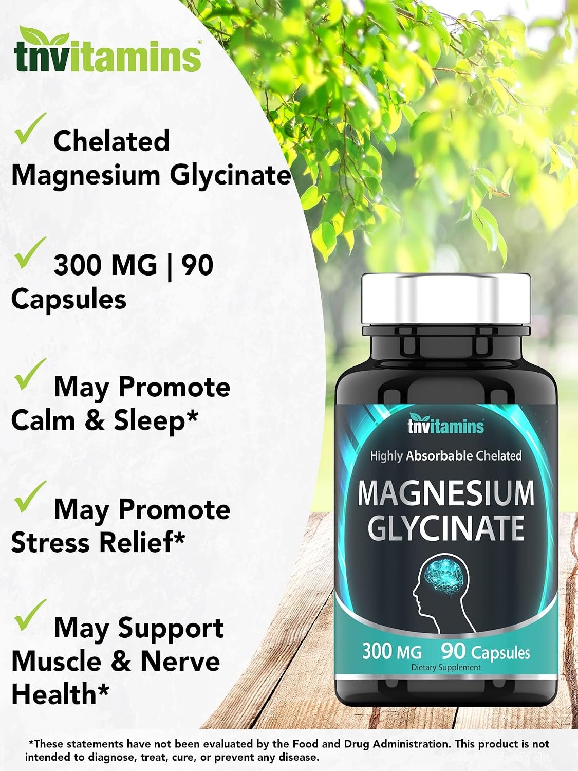 tnvitamins Magnesium Glycinate 300mg, 90 Capsules | High Absorption Chelated Magnesium for Sleep, Calm & Muscle Support* | Non-GMO, Gentle, Non-Laxative | TNVitamins - Image 3