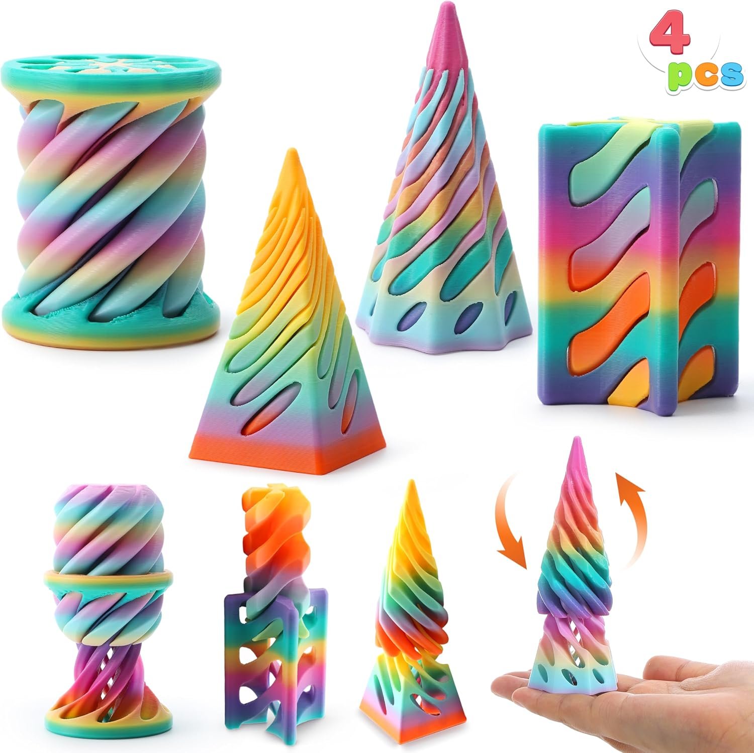 JOYIN 4 Pack Impossible Cone Fidget Toys, Pastel Color 3D Printed Spiral Cone Flexible Impossible Pyramid Passthrough Fidget Toys for Stress Relief, Kids Adults Gifts for Classroom - Image 7