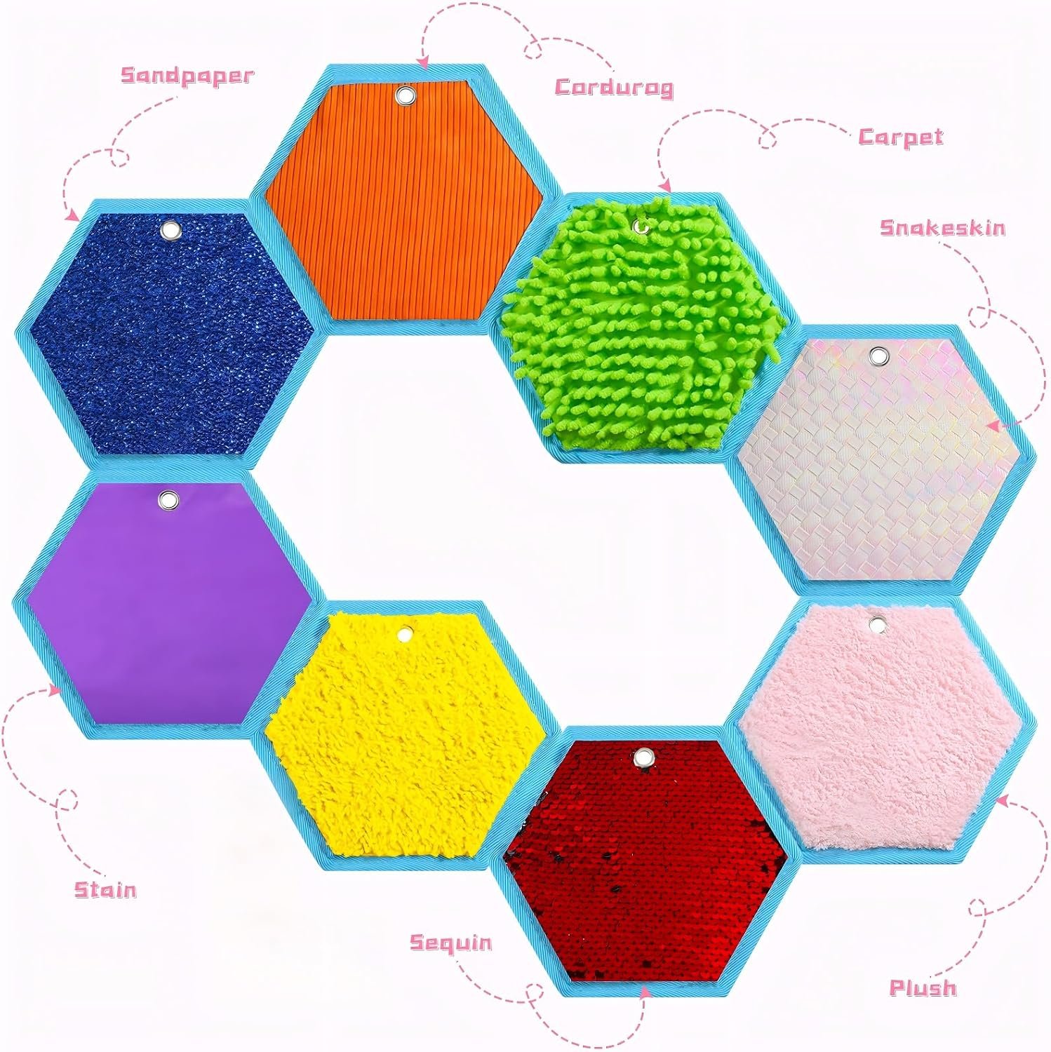 Boao 8 Set Mini Sensory Mats Assorted Textured Play Mats Sensory Floor Tiles Educational Tactile Toys for Activity(7.1 Inch,Hexagon) - Image 2