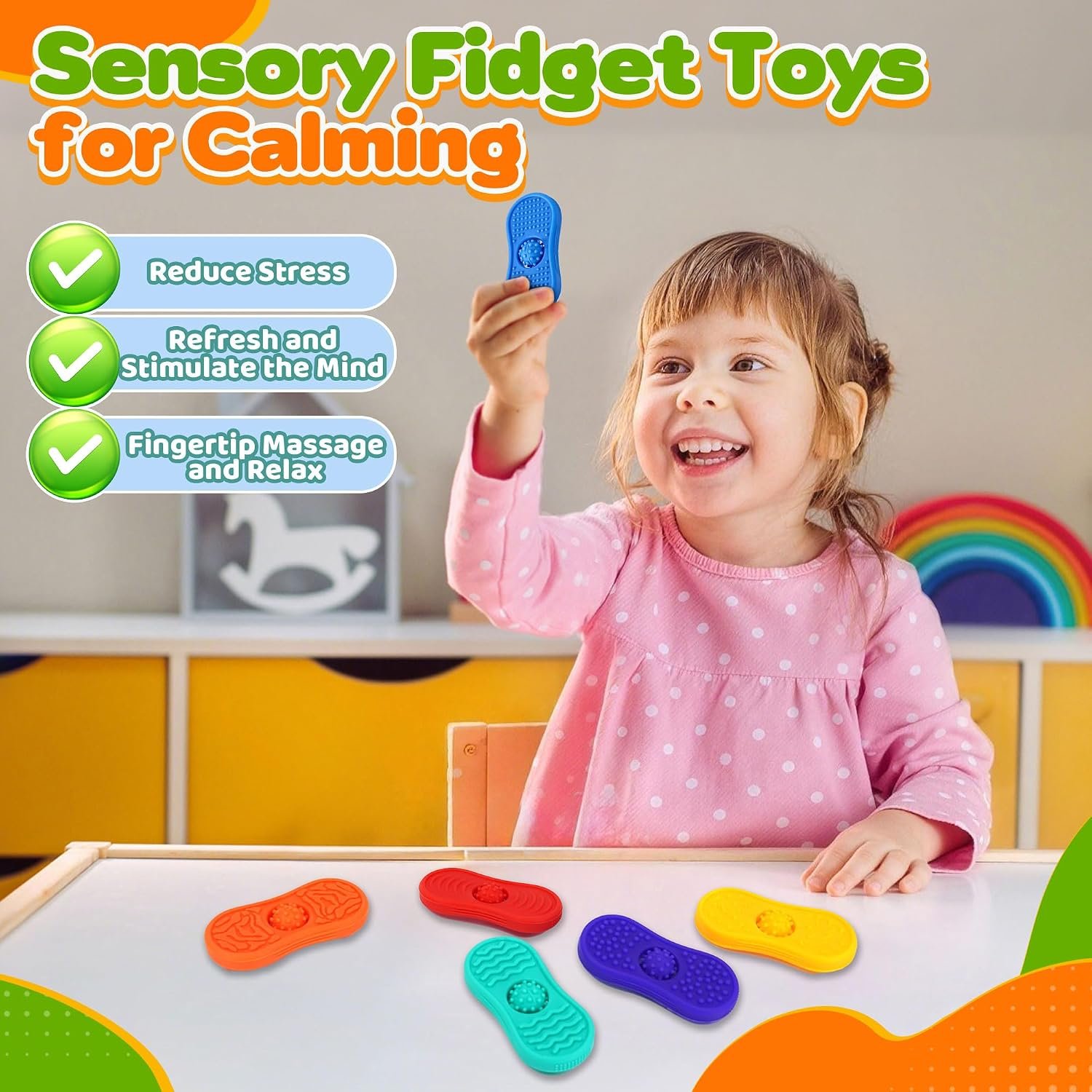 Sensory Fidget Toys For Kids 6 Pack Silicone Worry Stones for Autism & ADHD Calming Down Quiet Figette Classroom Must Have Stress Toys for Anxiety Relief Office Desk Toy Set Easter Basket Stuffer Gift - Image 4