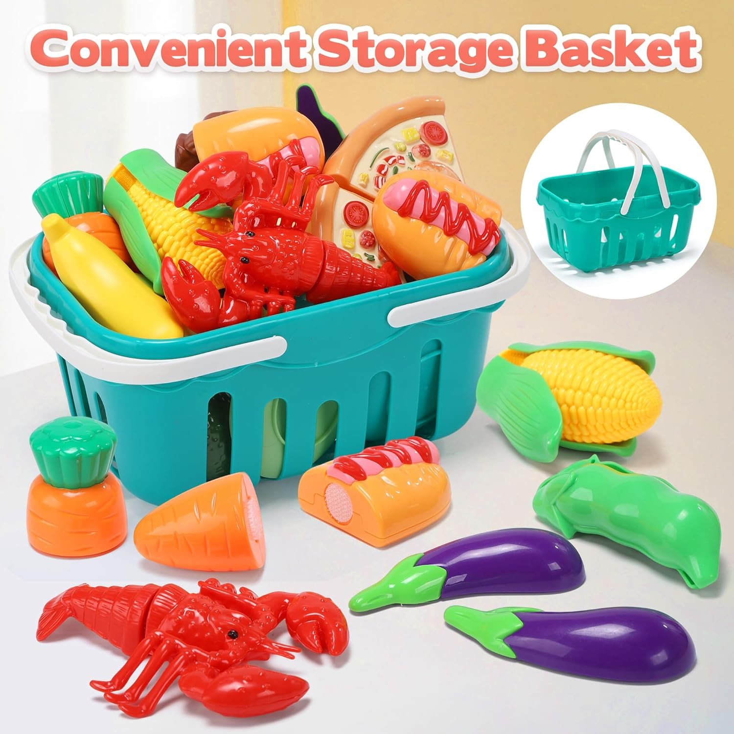 CUTE STONE Kids Kitchen Playset, 45PCS Pretend Cooking Toy Set with Play Pots & Pans, Pressure Cooker, Play Food, Cooking Utensils & Shopping Basket, Toy Kitchen Accessories Gift for Boys Girls - Image 9