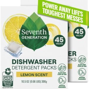 Seventh Generation Dishwasher Detergent Packs Lemon scent 2 Pack for sparkling dishes Dishwasher tabs 45 count