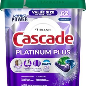 Cascade Platinum Plus Dishwasher Pods, Dish Detergent Soap, Clean Scent, 62 Count