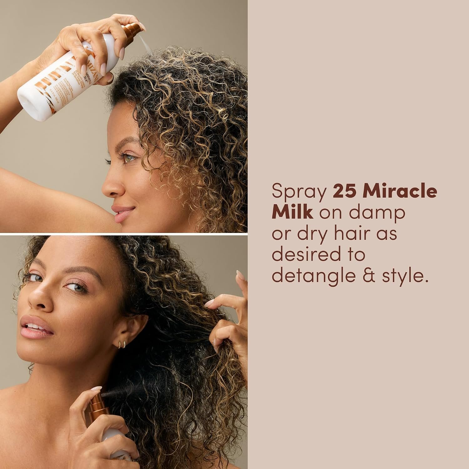 Mizani 25 Benefit Miracle Milk - Leave in Conditioner for Curly Hair, With Coconut Oil, Curl Detangler Spray, Anti Frizz Heat Protectant, No Drying Alcohols, Paraben-Free - Image 5