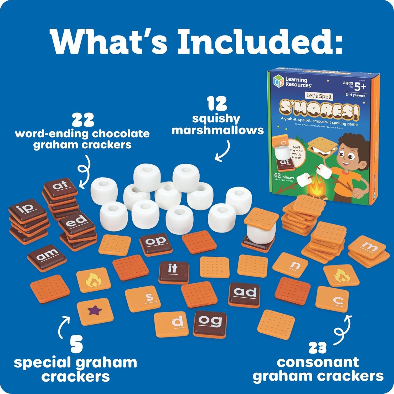 Learning Resources Let's Spell S'mores - Montessori Toys, Kindergarten Learning Activities, Phonemic Awareness Flash Cards, Dyslexia Tools for Kids, Speech Therapy Materials, Learn to Read - Image 6