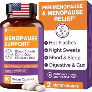 Complete Menopause Support Supplement for Women | Menopause Synbiotic with Black Cohosh, Dong Quai, Rhubarb Root | Helps Easing Hot Flashes, Night Sweats, Restful Sleep | 60 Capsules