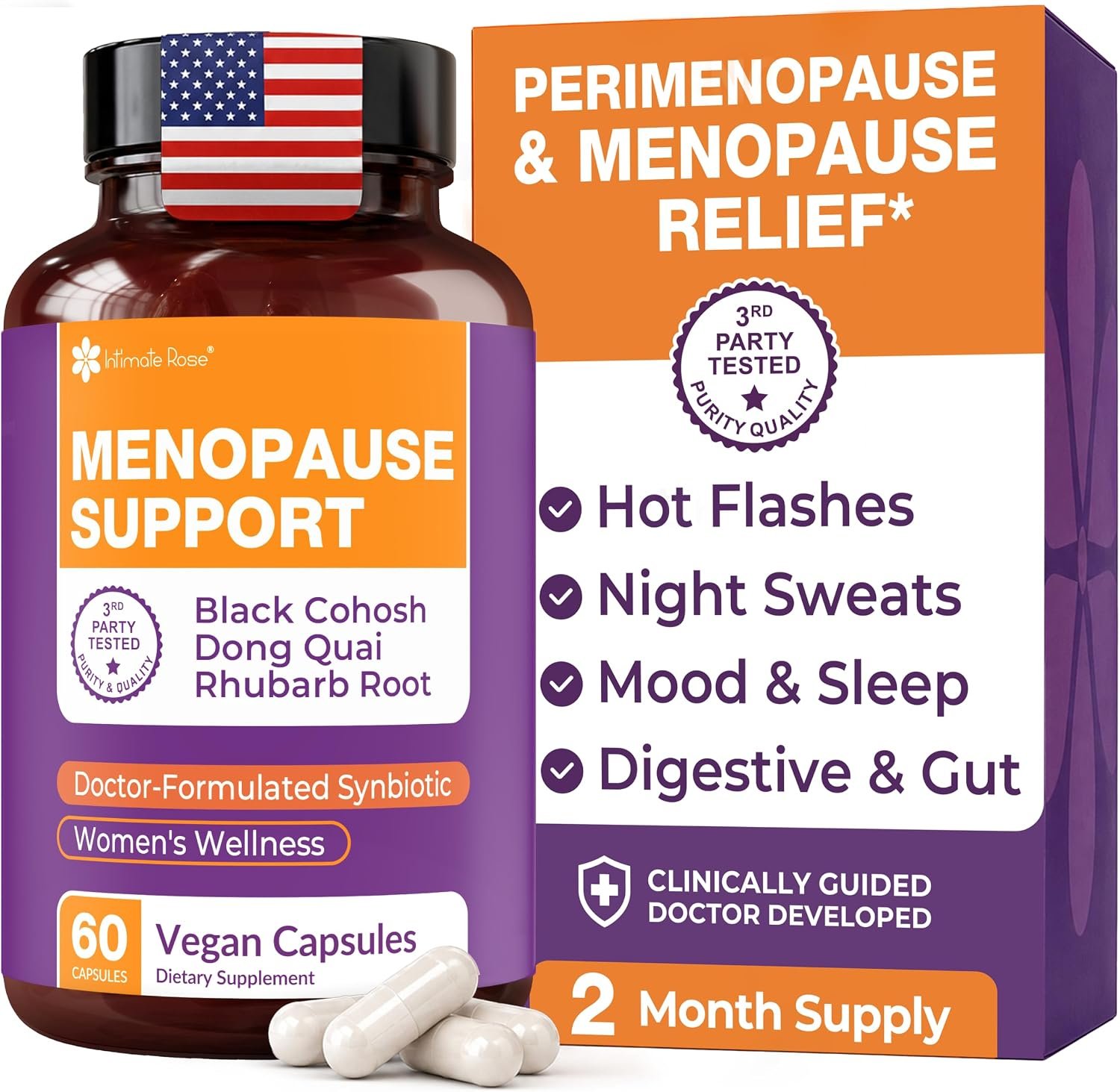 Complete Menopause Support Supplement for Women | Menopause Synbiotic with Black Cohosh, Dong Quai, Rhubarb Root | Helps Easing Hot Flashes, Night Sweats, Restful Sleep | 60 Capsules