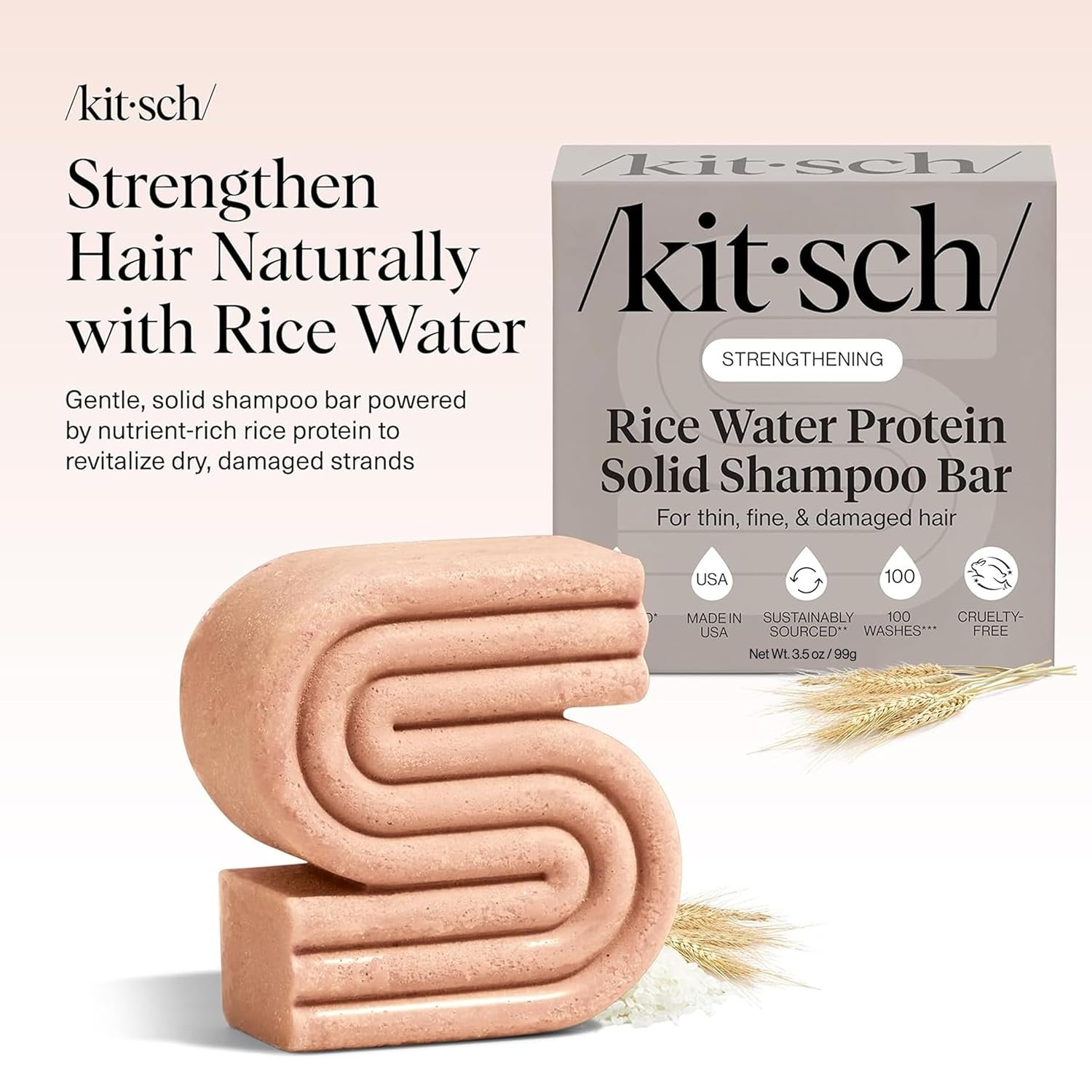 Kitsch Rice Water Shampoo Bar Soap for Hair Growth – Made in USA, 3.5 oz | Strengthening Hair Shampoo for Women & Men – Reduce Breakage, Boosts Shine – Paraben, Silicone & Sulfate-Free Hair Care - Image 2