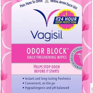 Vagisil Odor Block Daily Freshening Wipes for Feminine Hygiene in Resealable Pouch, Gynecologist Tested & Hypoallergenic, 20 Wipes (Pack of 1)