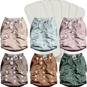 Mama Koala 3.0 Pocket Cloth Diapers for Babies with AWJ Lining, 6 Pack with 6 4-Layer Natural Cloth Diaper Inserts – Reusable and Washable Pocket Diapers(Simply Neutrals)