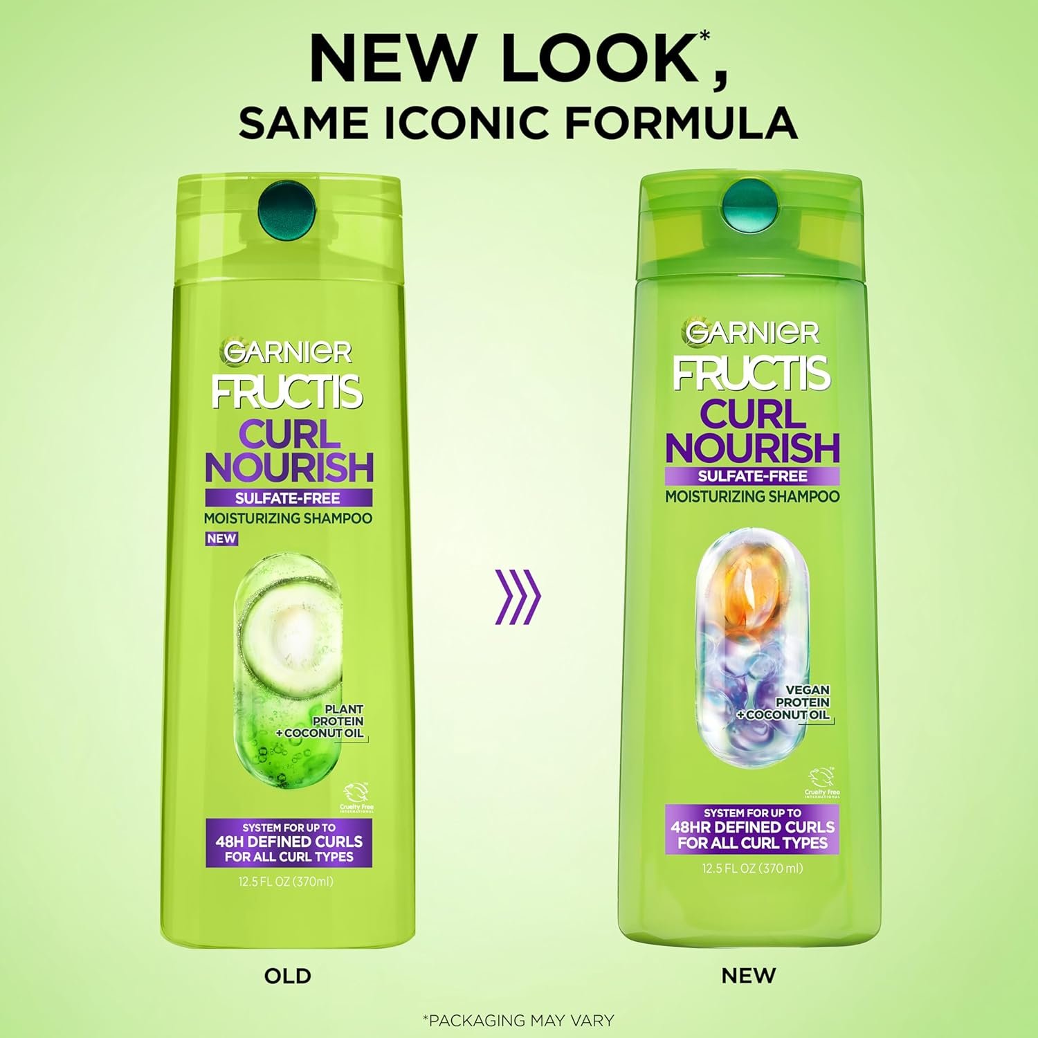Garnier Fructis Curl Nourish Moisturizing Shampoo for Curly Hair, Plant Protein and Coconut Oil Formula, Up to 48HR of Curl Definition, Sulfate Free & Vegan, 12.5 Fl Oz (Packaging May Vary) - Image 2