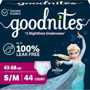 Goodnites Girls’ Nighttime Bedwetting Underwear, Size S/M (43-68 lbs), 44 Ct (2 Packs of 22), Packaging May Vary