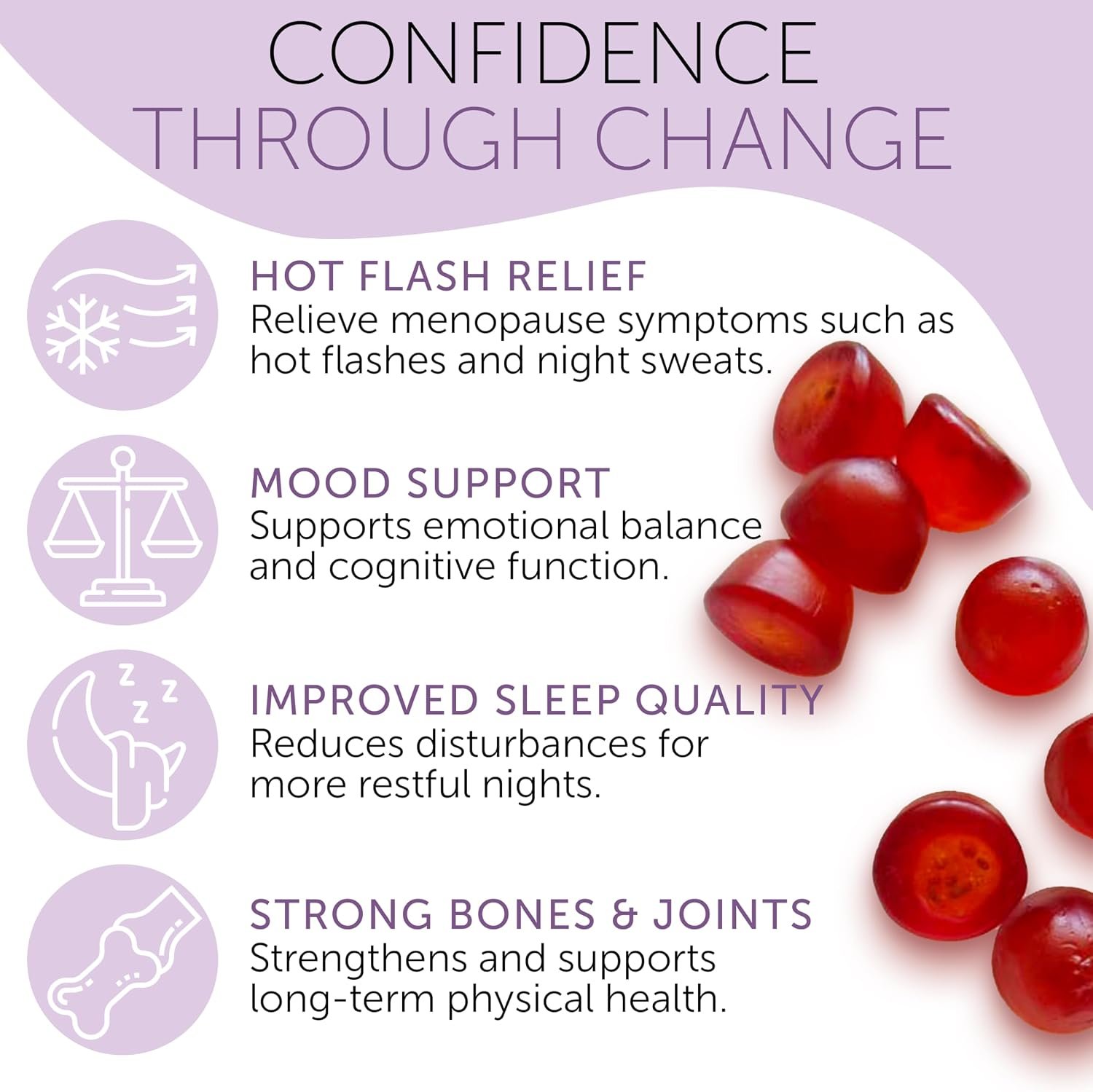 Menopause Supplements for Women | Menopause Gummy Vitamins | Relief for Hot Flashes, Night Sweats & Mood Swings | Helps Sleep Disruptions & Brain Function | 60 Vegan Gummies - Image 6