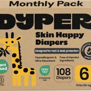 DYPER Monthly Pack Baby Diapers Size 6 (35+ lbs) 168 Count – Leak-Proof & Plant Based, Hypoallergenic and Ultra Absorbent Size 6 Diapers for Day and Overnight Skin Protection (Packaging May Vary)