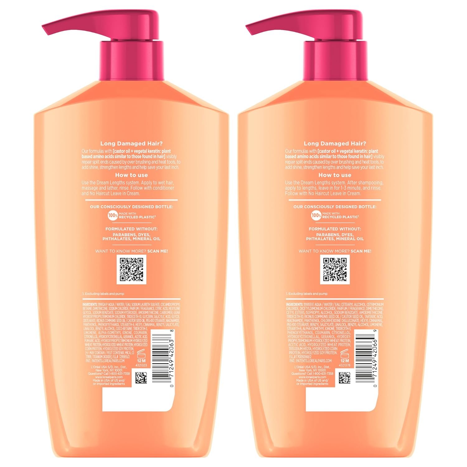 L'Oreal Paris Elvive Dream Lengths Shampoo and Conditioner Set, Seals Split Ends, Hydrating & Strengthening Hair Repair, Fine Castor Oil and Vitamins B3 and B5, 56 Fl Oz Set - Image 9