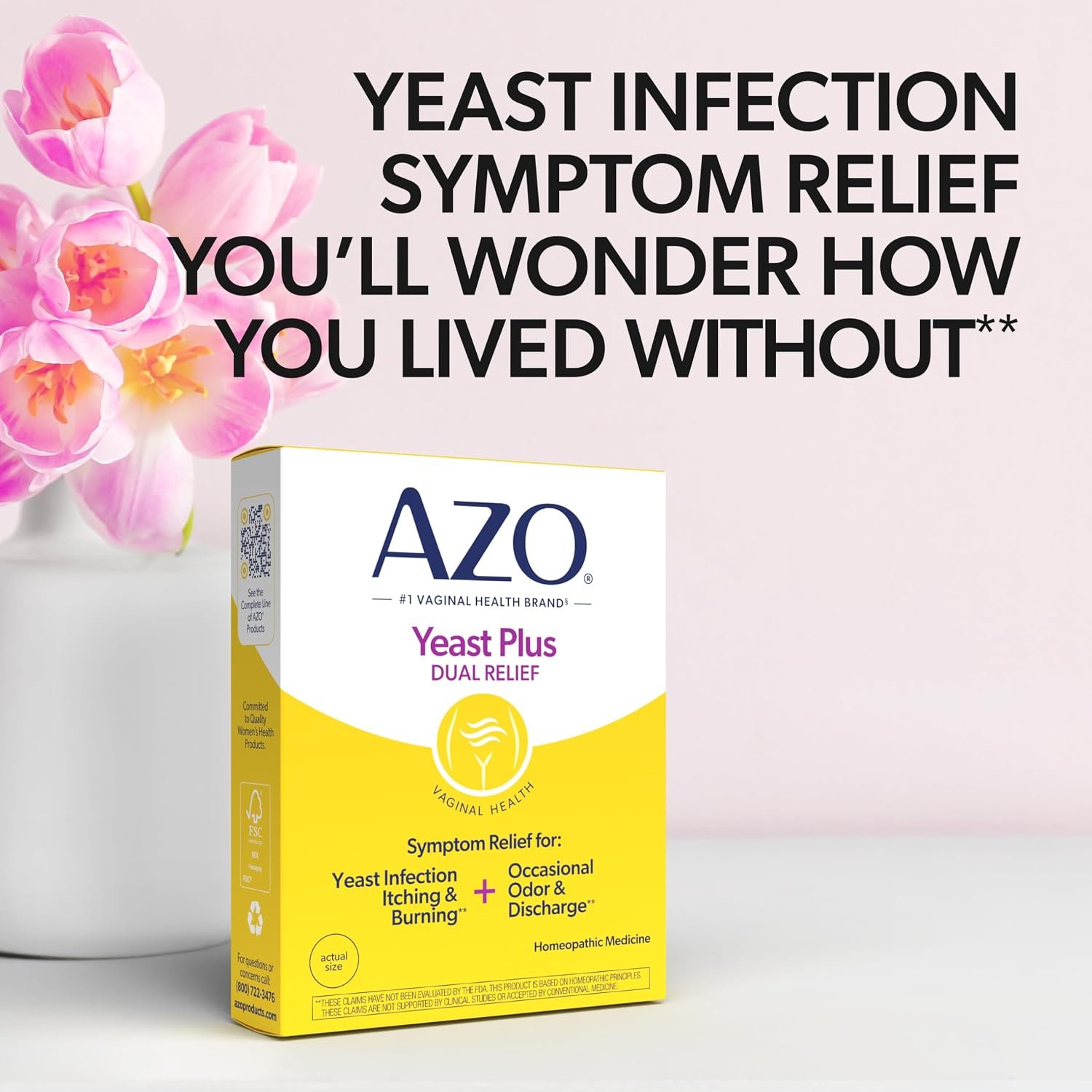 AZO Yeast Plus Dual Homeopathic Yeast Infection Symptom Relief for Women–Vaginal Itching & Burning + Odor & Discharge, Intimate Health Tablets, 2 Pack (60 Count x2), from the #1 Vaginal Health Brand! - Image 8