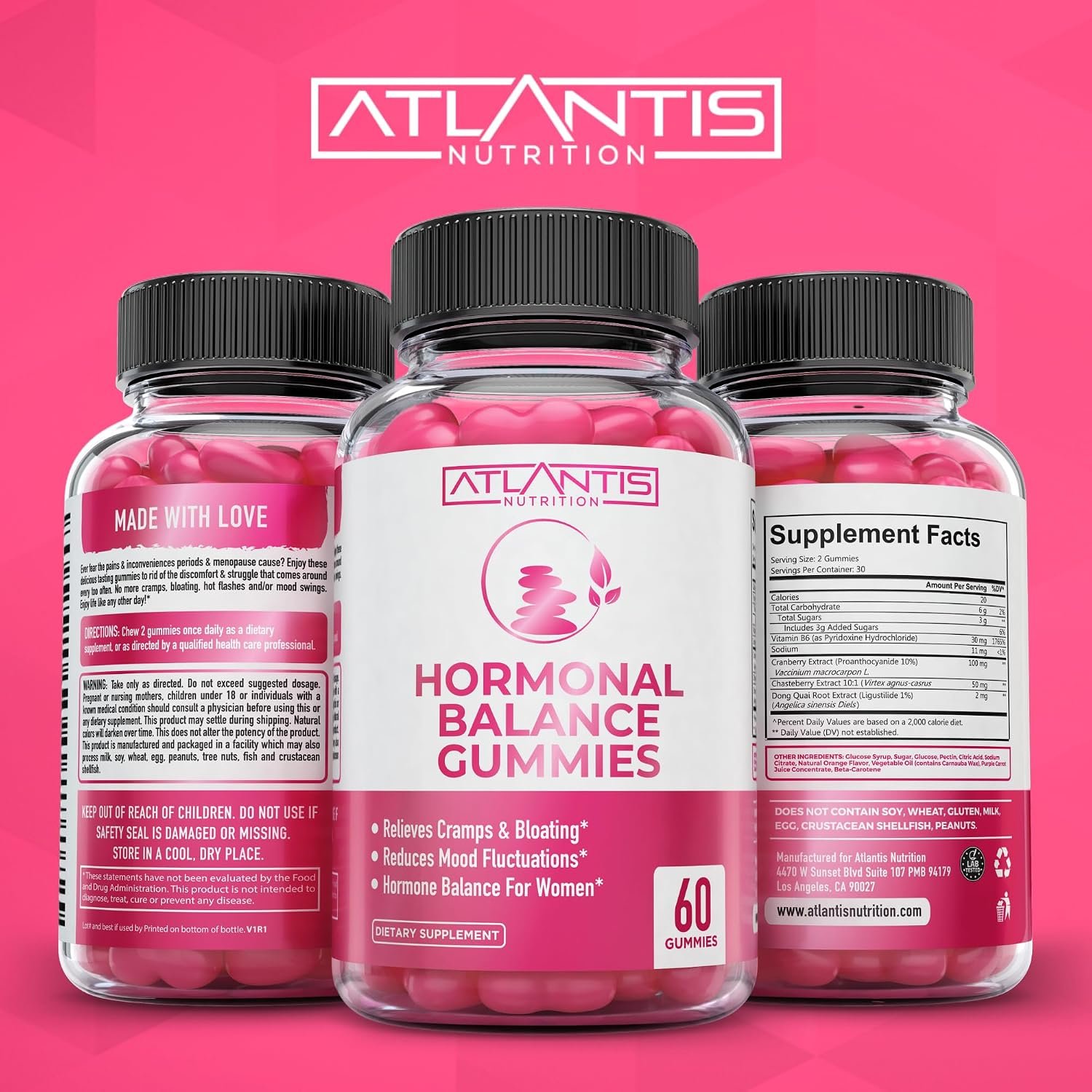 Atlantis Nutrition Hormonal Balance for Women & PMS Relief Gummies - Alleviates Cramps, Bloating, Mood Swings, Hot Flashes & Night Sweats - Cranberry, Dong Quai & Chasteberry Menstrual Cramp Relief - Image 4