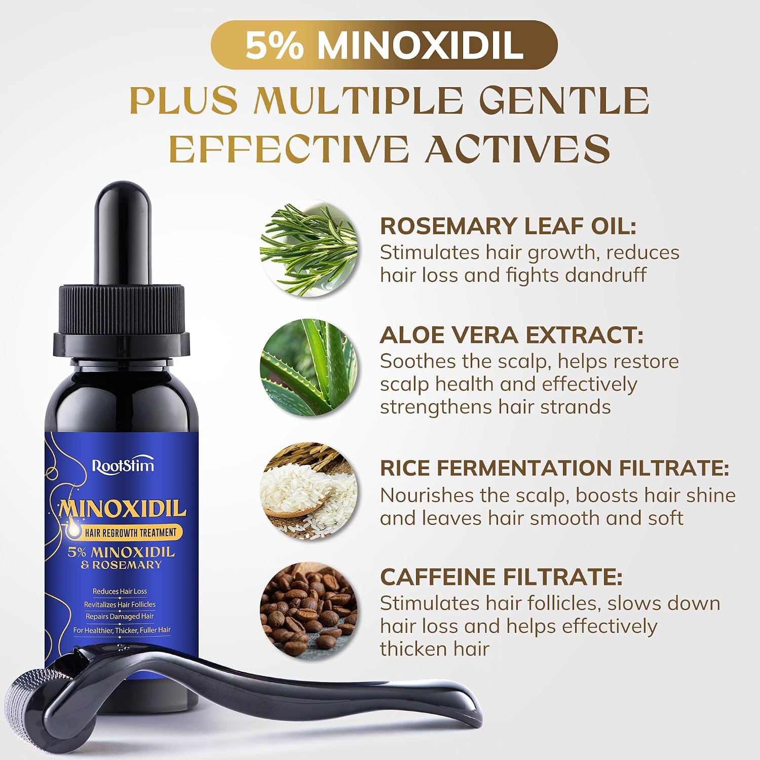 5% Minoxidil Hair Growth Serum for Men Women, with Rosemary &Biotin, Hair Loss Treatment Extract Support Thicker Fuller Healthier Hair Texture - 2 Fl Oz - Image 3