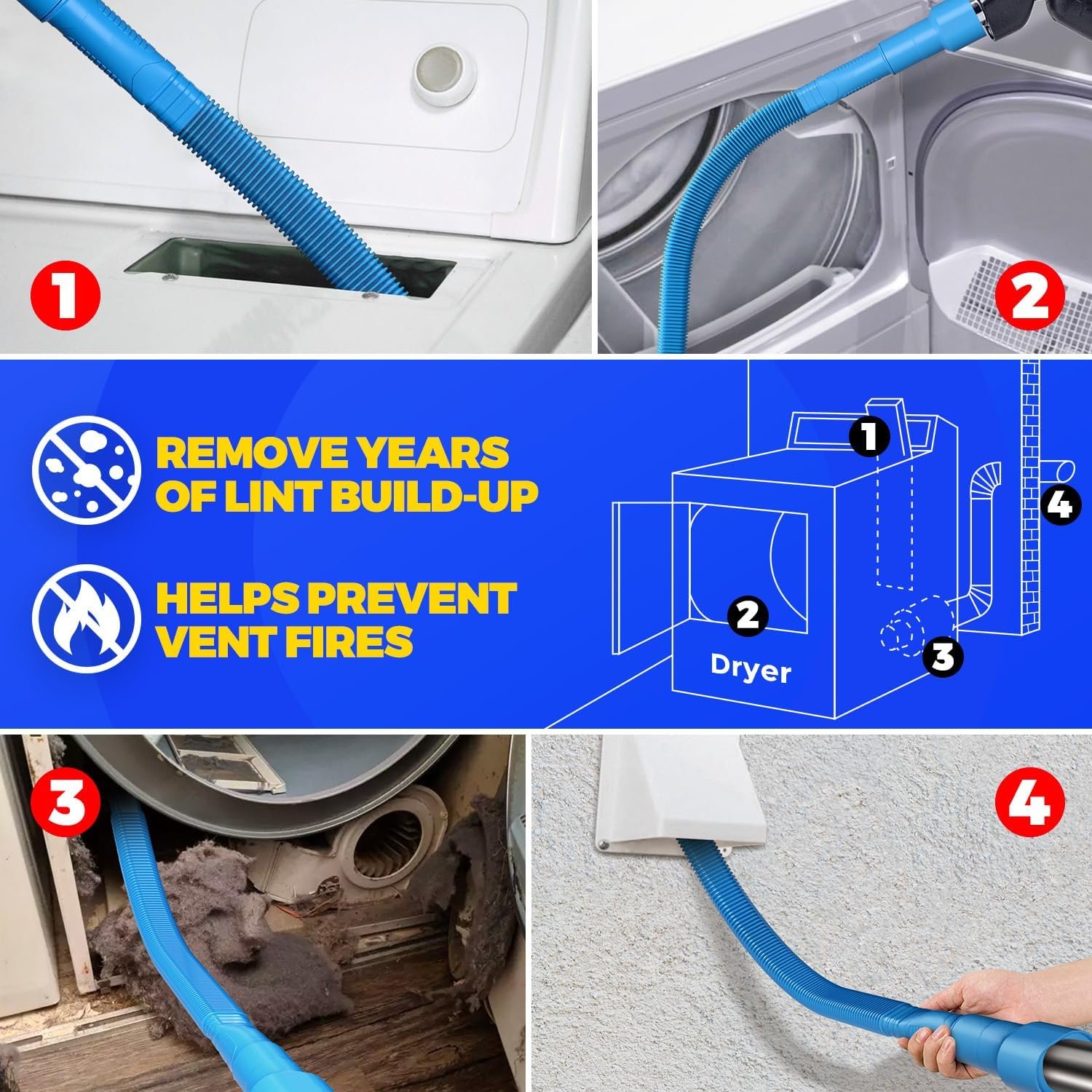 Holikme Dryer Vent Cleaner Kit Dryer Lint Vacuum Attachment Brush, Lint Remover, Dryer Vent Vacuum Hose Replacement Parts,Duct Cleaning,Blue - Image 5