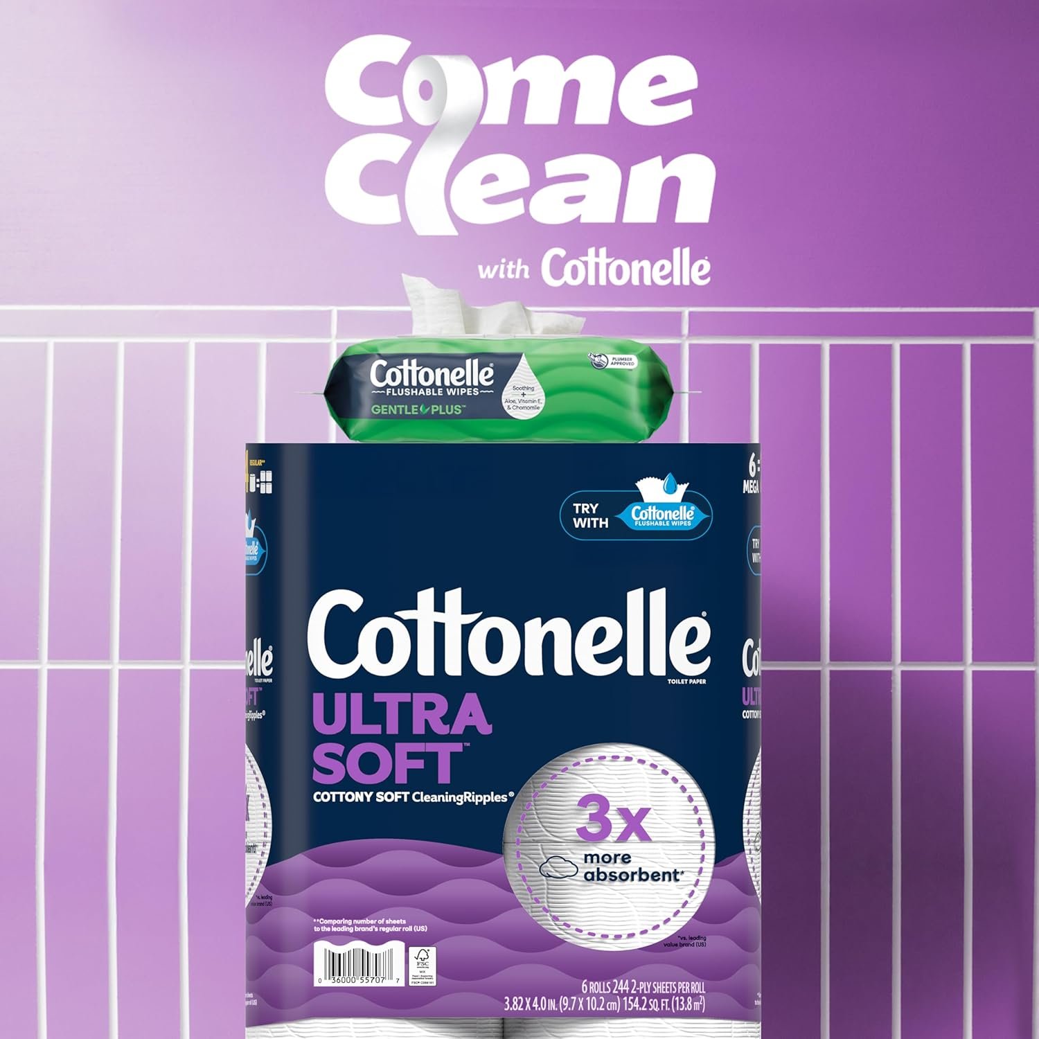 Cottonelle GentlePlus Flushable Wet Wipes with Aloe & Vitamin E, 8 Flip-Top Packs, 42 Wipes Per Pack (336 Total Wipes), Packaging May Vary - Image 6