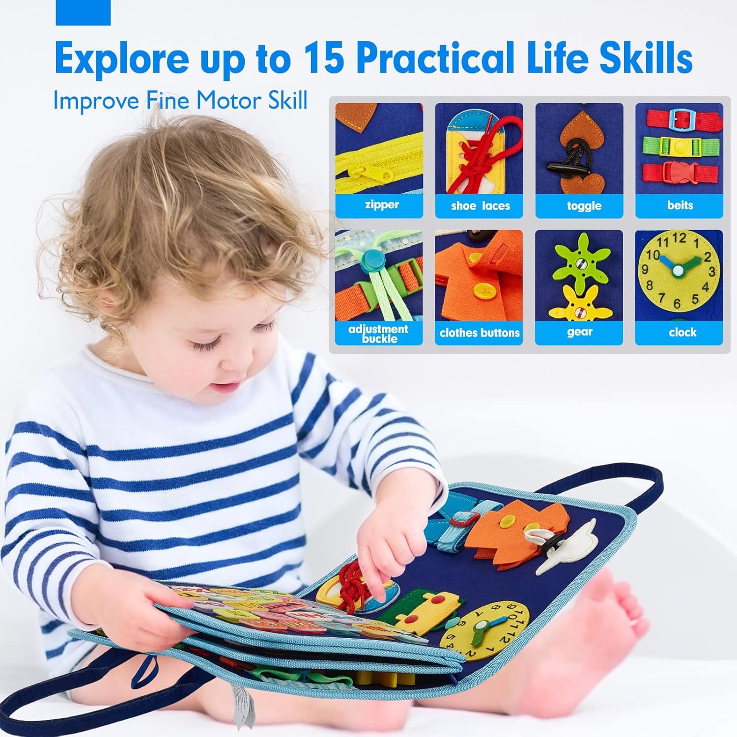 hahaland Busy Board for Toddlers - Montessori Toys Preschool Learning Activities with Life Skills, Alphabet, Number, Shape, Color, Animal, Weather - Toddler Boy Learning Educational Toys, Travel Toys - Image 3
