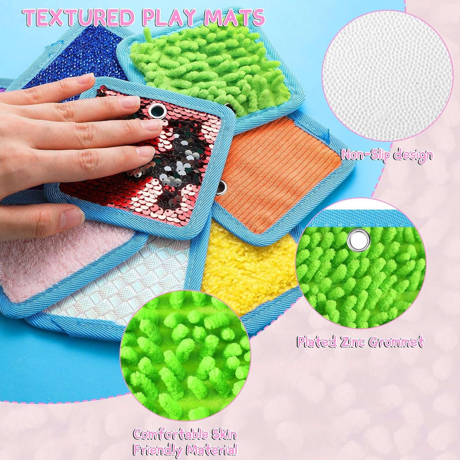 Boao 8 Set Mini Sensory Mats Assorted Textured Play Mats Sensory Floor Tiles Educational Tactile Toys for Activity(4 Inch,Square) - Image 4