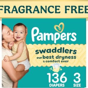 Pampers Swaddlers Diapers, Size 3 (13-26 lbs), 136 Count, Fragrance Free, Hypoallergenic, Absorbent, Pediatrician Recommended, Skin Safe