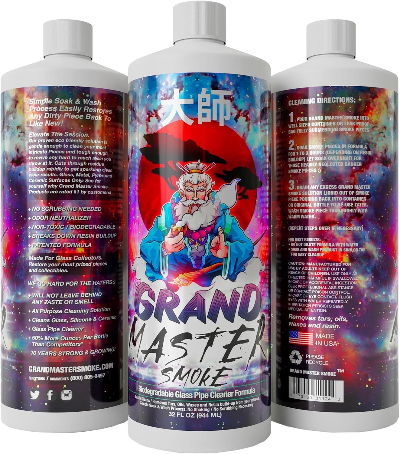 GRAND MASTER SMOKE 64oz / 2 Pack Soak & Wash Bundle Glass Pipe Cleaner - Cleanse, Deodorize, Restore - No Shaking/No Scrubbing - Image 2