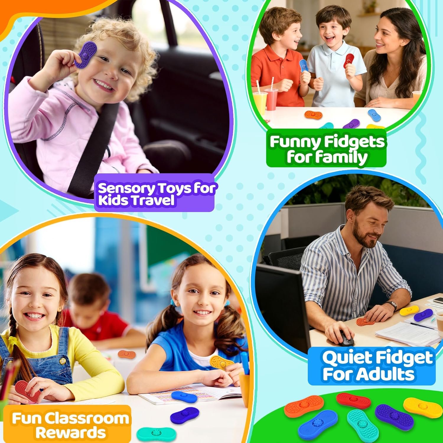 Sensory Fidget Toys For Kids 6 Pack Silicone Worry Stones for Autism & ADHD Calming Down Quiet Figette Classroom Must Have Stress Toys for Anxiety Relief Office Desk Toy Set Easter Basket Stuffer Gift - Image 5