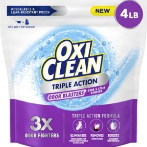 OxiClean Triple Action Odor and Stain Remover Powder, Use with Detergent, Eliminates Tough Odors and Removes Stains, Color Safe and Chlorine Free, 4 lbs