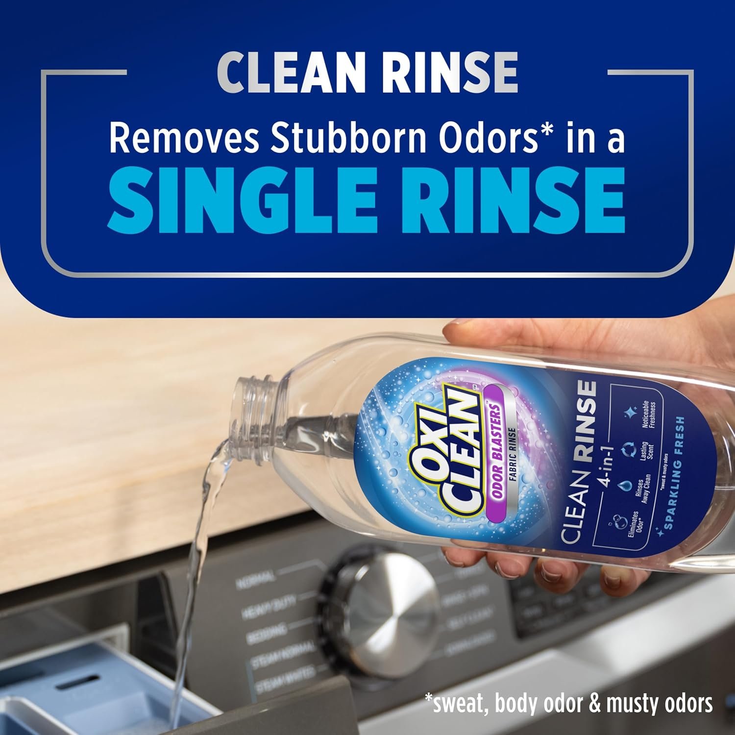 OxiClean Odor Blasters Fabric Rinse, 4-in-1 Clean Rinse Formula, Laundry Additive and Odor Eliminator for Sweat and Musty Odors, Sparkling Fresh Scent, 50 fl oz - Image 4