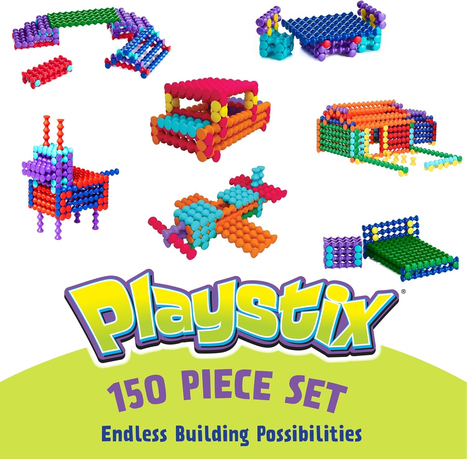POPULAR PLAYTHINGS Playstix Construction Toy Set with Building Sticks for STEM and Classroom Use, for Kids Ages 4 and Up - 150 Piece Kit - Image 3