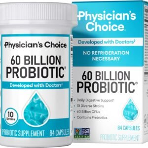 Physician’s CHOICE Probiotics 60 Billion CFU – 10 Strains + Organic Prebiotics – Immune, Digestive & Gut Health – Supports Occasional Constipation, Diarrhea, Gas & Bloating – for Women & Men – 84ct