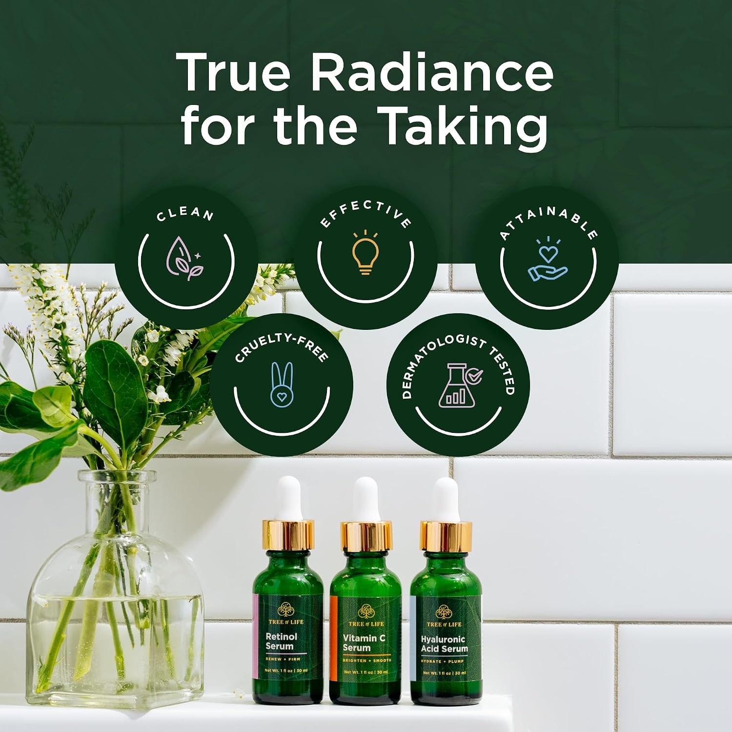 Tree of Life Face Serum Set - Vitamin C, Retinol & Hyaluronic Acid for Brightening, Firming & Hydrating - Anti Aging Skin Care Set - Dermatologist Tested - 1 Fl Oz (Pack of 3) - Image 9