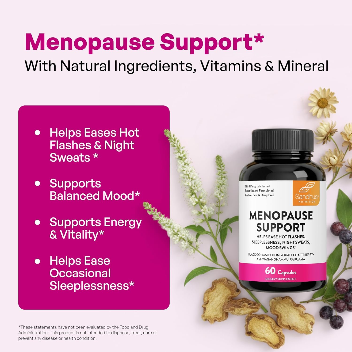 Complete Menopause Support Supplement For Women | With Ashwagandha, Black Cohosh, Dong Quai & Muira Puama | Helps Easing Hot Flashes Night Sweats Mood Swings Hormone Balance & Harmony | 120 Capsules - Image 3