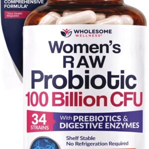 Wholesome Wellness Dr. Formulated Raw Probiotics for Women 100 Billion CFUs Capsules with Prebiotics, Digestive Enzymes, Approved for Adults, Shelf Stable Supplement