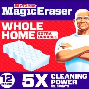 Mr. Clean Magic Eraser Sponge, All Purpose Cleaner, Cleaning Scrubber, Wall, Sneaker, Kitchen, Bathroom, Shower Cleaning Supplies, Melamine Sponge, Cleaning Pads, Whole Home Extra Durable, 12ct