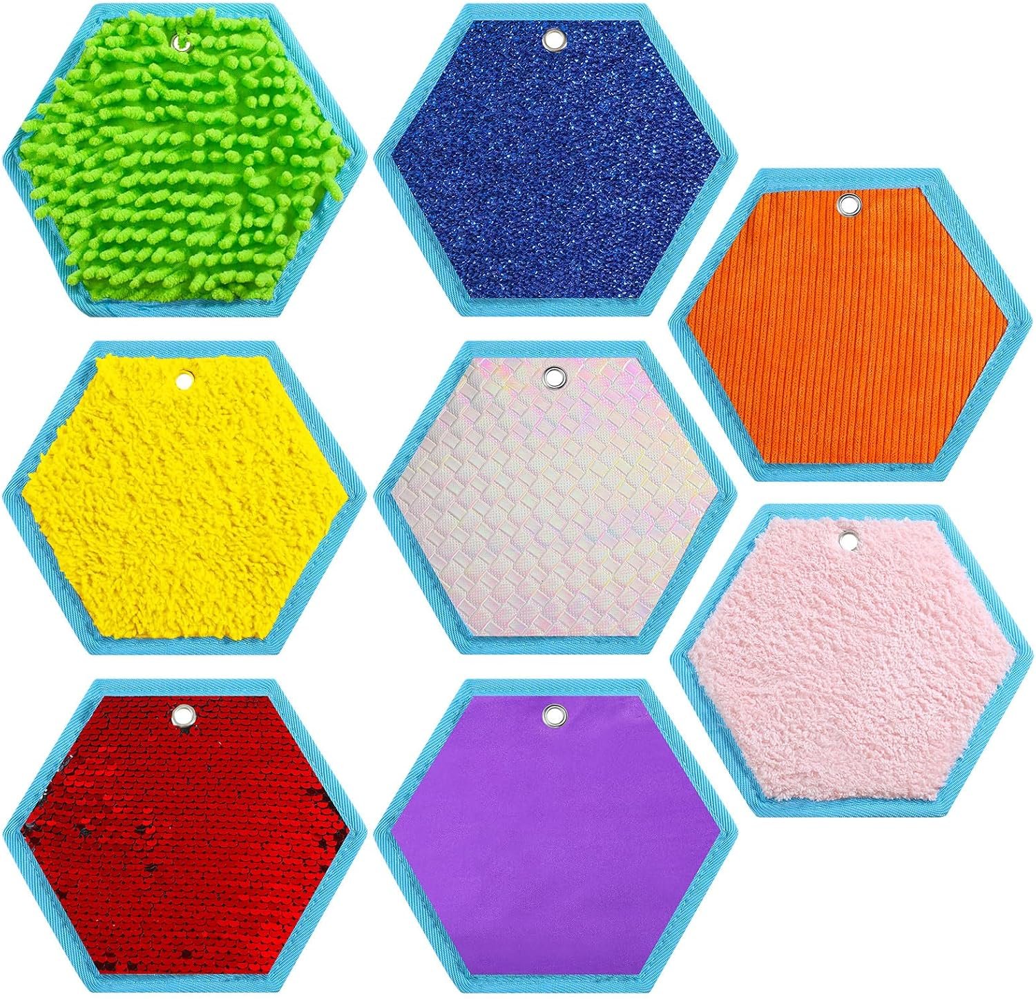 Boao 8 Set Mini Sensory Mats Assorted Textured Play Mats Sensory Floor Tiles Educational Tactile Toys for Activity(7.1 Inch,Hexagon)