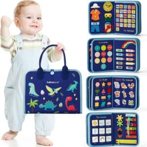 hahaland Busy Board for Toddlers – Montessori Toys Preschool Learning Activities with Life Skills, Alphabet, Number, Shape, Color, Animal, Weather – Toddler Boy Learning Educational Toys, Travel Toys