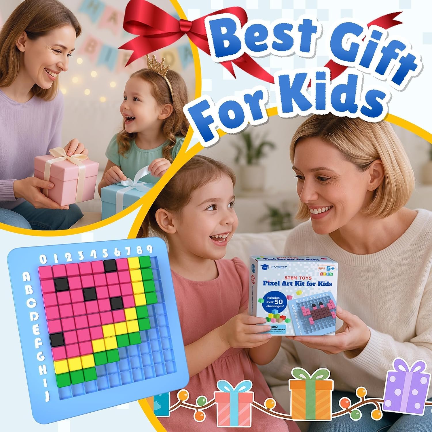 STEM Toys Pixel Art Kit for Kids - Arts and Crafts for Boys & Girls - Educational Science Kits & STEM Activities for Kids Ages 5-8-12 Gifts for 5, 6, 7, 8, 9, 10 Year Old - Brain Teasers Toy (Medium) - Image 7