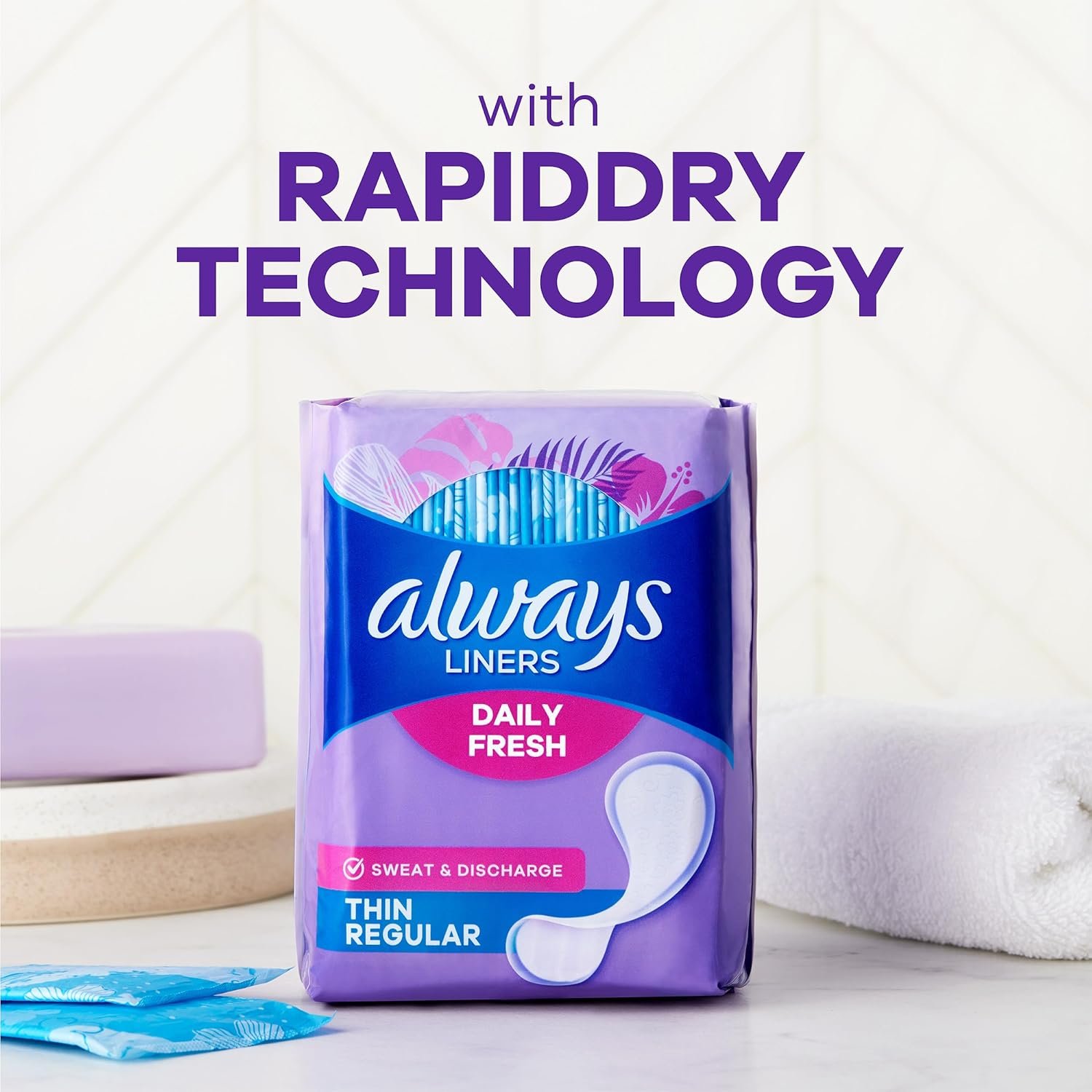 Always Panty Liners for Women Thin No Feel Protection Daily Liners, Regular, Unscented, 162 Count - Image 5