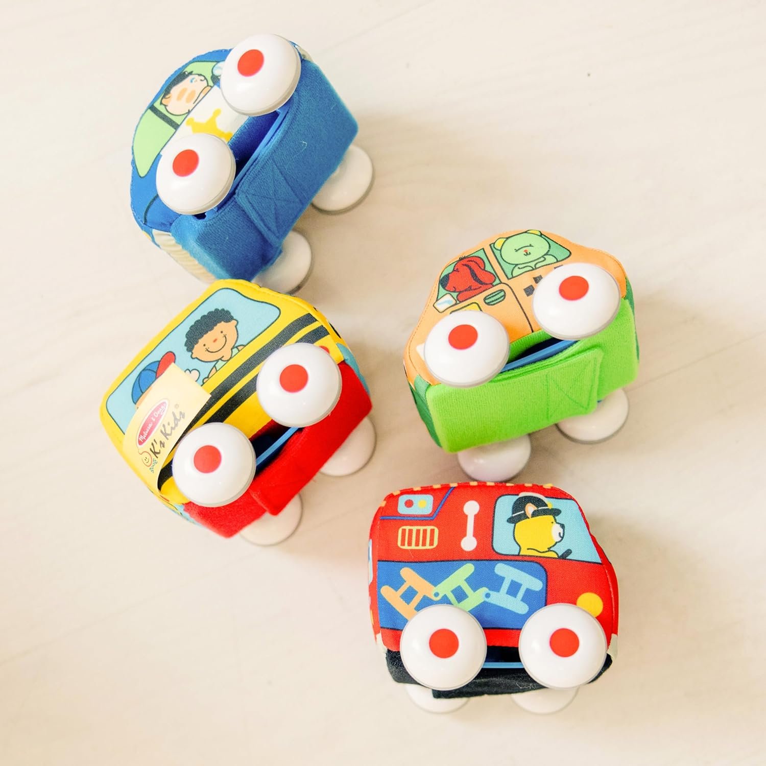Melissa & Doug K's Kids Pull-Back Town Vehicle Set - Baby Toys Set with 4 Soft Toy Cars and Trucks, Surface Washable with Removable Wheels, Learning Toys for Babies and Toddlers - Image 8