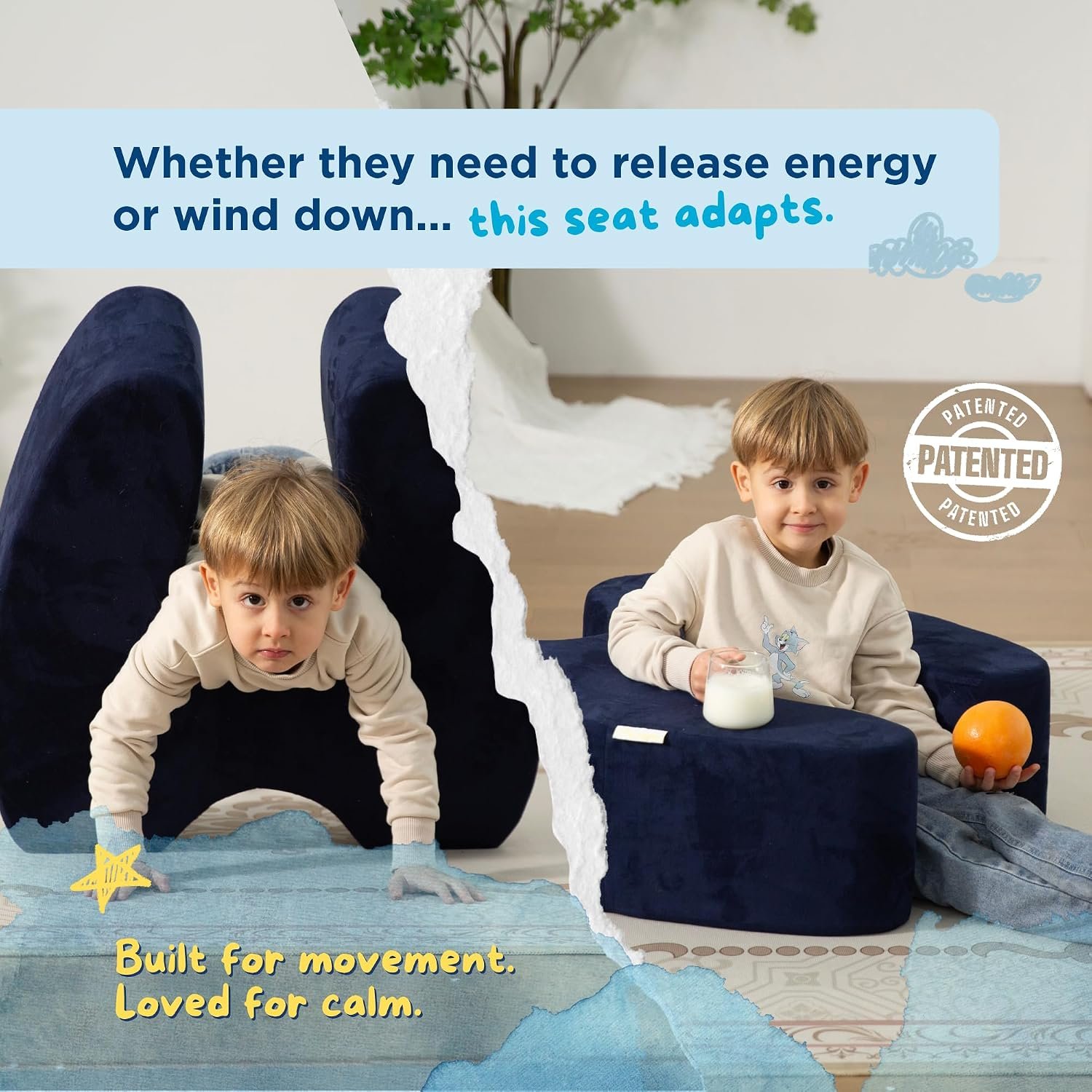 TED KANGAROO Sensory Soft Squeeze Seat – Calming Compression Chair for Kids with Sensory Needs, Washable Cover, Rocking Design - Image 4