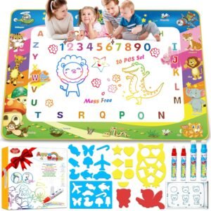 Wedopro Water Doodle Mat 40×30 – Mess-Free Toddler Toys for Ages 3-7 with 27 Pcs | Reusable Water Reveal Educational Drawing Mat for Kids with 24 ABC & Animals | Birthday Gift for Boys & Girls