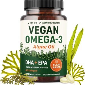 Vegan Omega 3 Algae Oil | Plant Based DHA EPA | Sustainably Sourced, No Carrageenan | Heart, Brain & Eye Health Support | Fish Oil Alternative | Omega 3 Fatty Acid Supplements | 60 Softgels