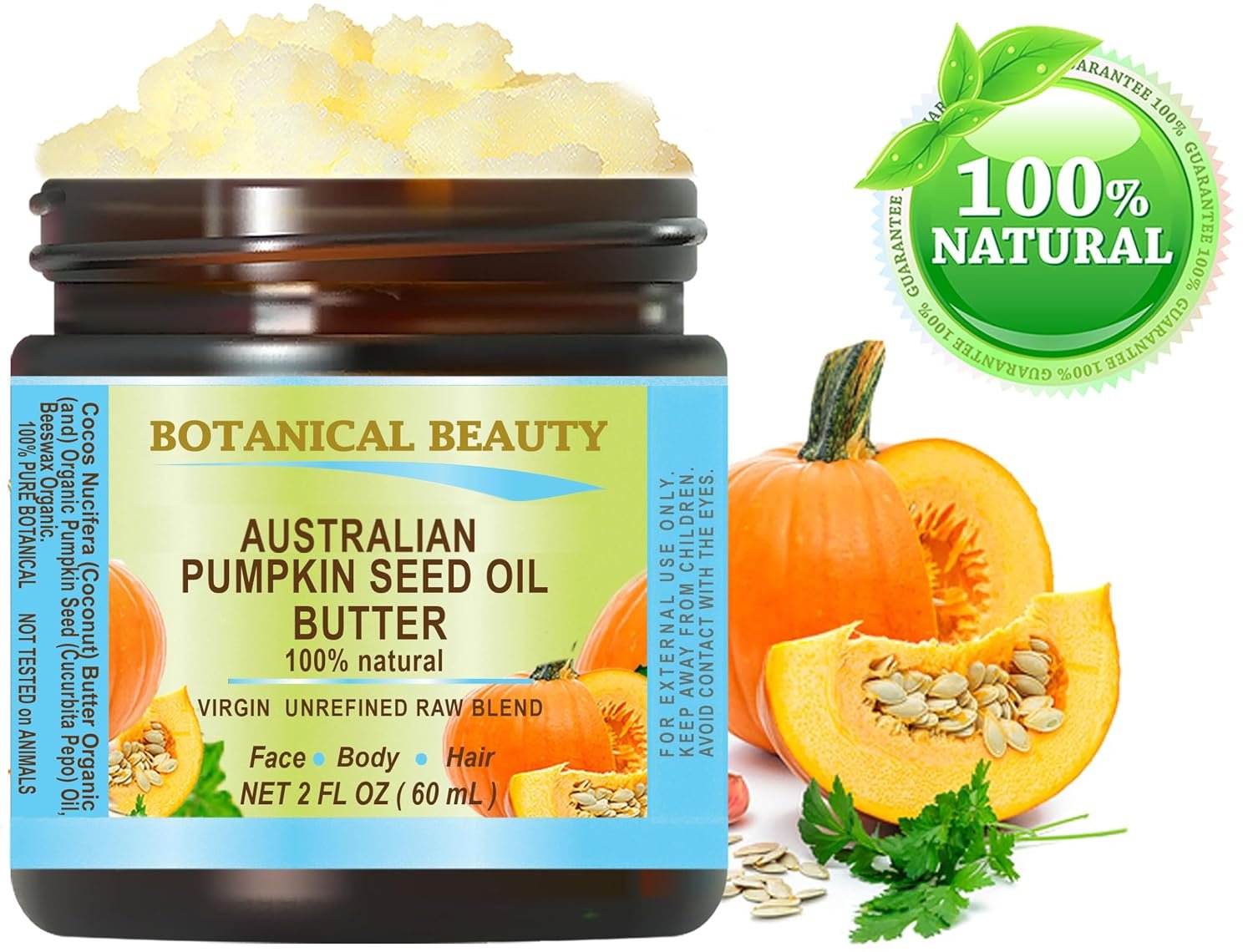 Botanical Beauty PUMPKIN SEED OIL BUTTER Australian Natural VIRGIN UNREFINED RAW for Face, Skin, Damaged Hair, Lip, Nails (2 Fl Oz) - Image 2
