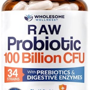Wholesome Wellness Organic Raw Probiotics 100 Billion CFU, Dr Formulated for Women and Men, Complete Adult Supplement with Prebiotics and Digestive Enzymes; 30 Capsules, Shelf Stable