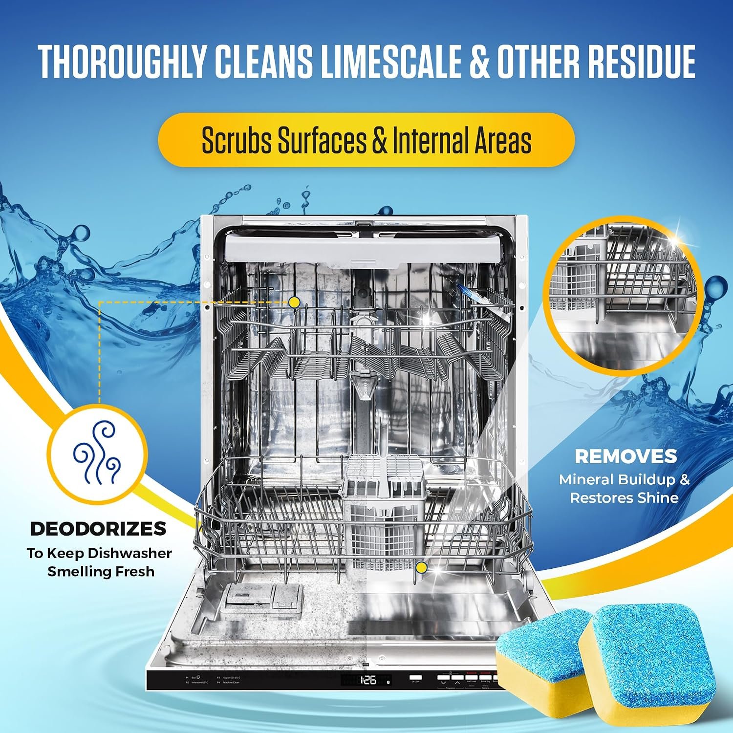 Dishwasher Cleaner Tablets - 24 Tablets (1-Year Supply) Lemon-Scented, Heavy Duty Cleaning Descaler Pods for Dish Washer, Deep Cleans & Maintains Your Dishwashing Machine for Optimal Performance - Image 2