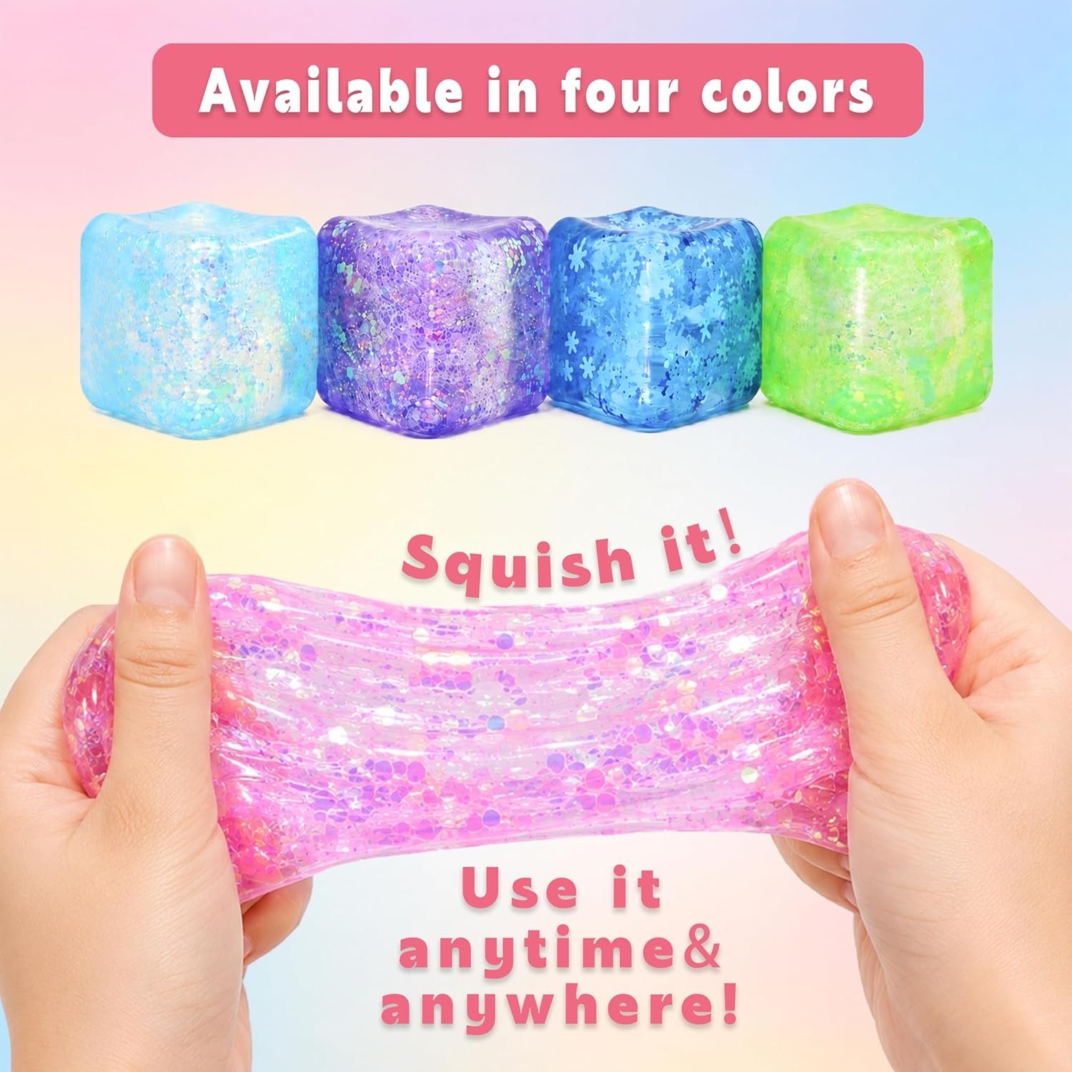 Cube Shaped Squeeze Balls, Super Solid Squishy Stress Relief Toys, Glitter Filled Squeeze Toys,Anxiety Relief Toys for Teens & Adults, Desk Fidget Decor (Blue-A) - Image 3